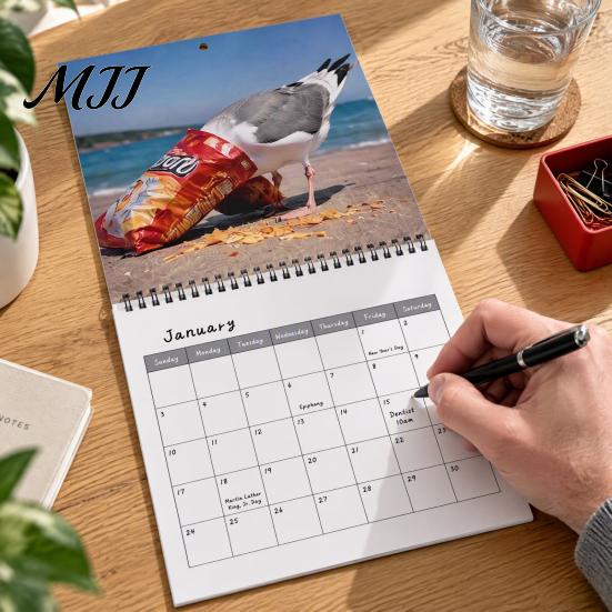 Annual Schedule Organizer Seagull 2027 Wall Calendar, Funny Seaside 12 Monthly Spiral Creative Office Decor Binding Hanging Planner with Thick