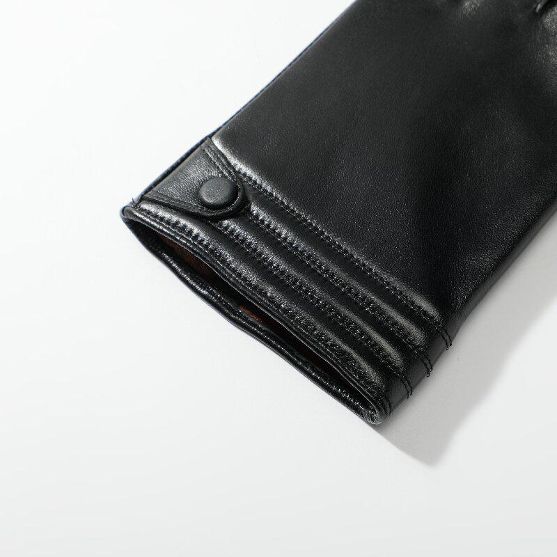 Men's Genuine Leather Fleece-Lined Winter Gloves - Warm Sheepskin Business Style