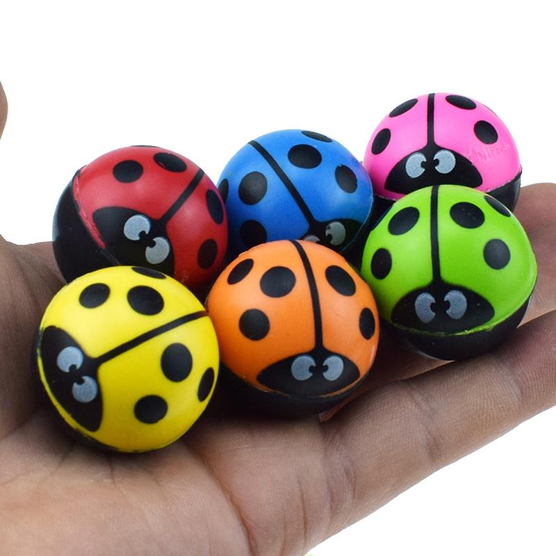 6pcs Bouncy Ball 30mm Rubber Football Ladybug Style Colorful Children Party Favors Festival Christmas Holiday Gathering Gift TMZ