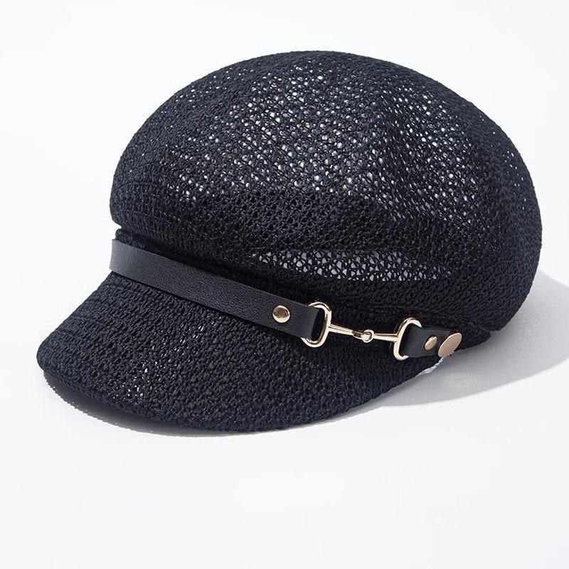 Women Summer Mesh Octagonal Beret Hat Breathable Sun Protection Vintage Knit Newsboy Cap Visor 1 piece pack чёрный