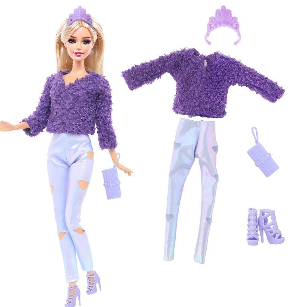 

4 шт./компл. Модная одежда для куклы Барби 30 см, платье с блестками, наряд + аксессуары, обувь, сумочка, детская игрушка, подарок