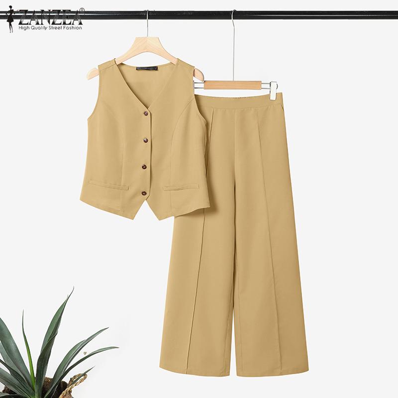 ZANZEA Dámské bezrukávové topy a kalhoty Letní dvoudílné soupravy