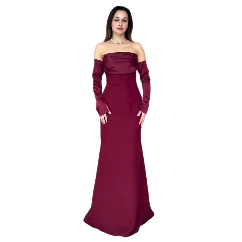 2025 Herbst Trägerloses Rückenfreies Gerafftes Kleid - Einfarbig, Langärmlig