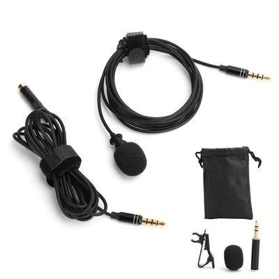 Professional Lavalier Microphone Mini Collar Clip Mic 3.5mm 2M Audio Cable Live RecordingBlack