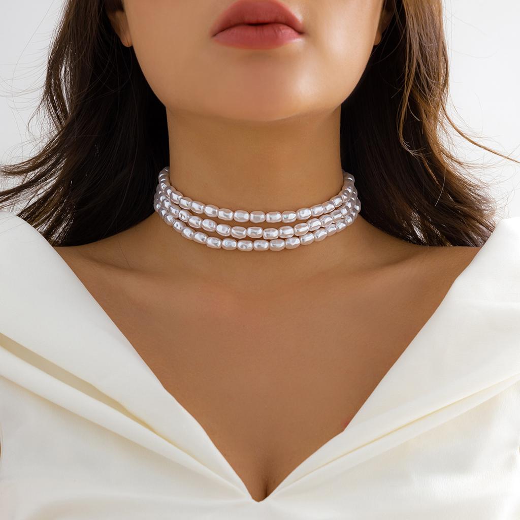 Simple Baroque Imitation Pearl Necklace for Women Men Elegant Handmade Beaded Chain Choker Necklace Wedding Party Jewelry