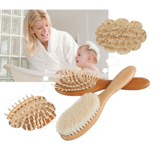 ZHILY Baby Hair Brush (Goat Hair) & Comb Set. A Soft Brush for Soft Hair. Gentle On the Scalp. Handle Hairbrush for Smooth, Manageable Hair. A Perfect