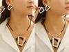 Geometrisches Viereck Statement-Halskette und Ohrstecker Set Moderner Glatter Oberfläche Anhänger für Damen Modeschmuck
