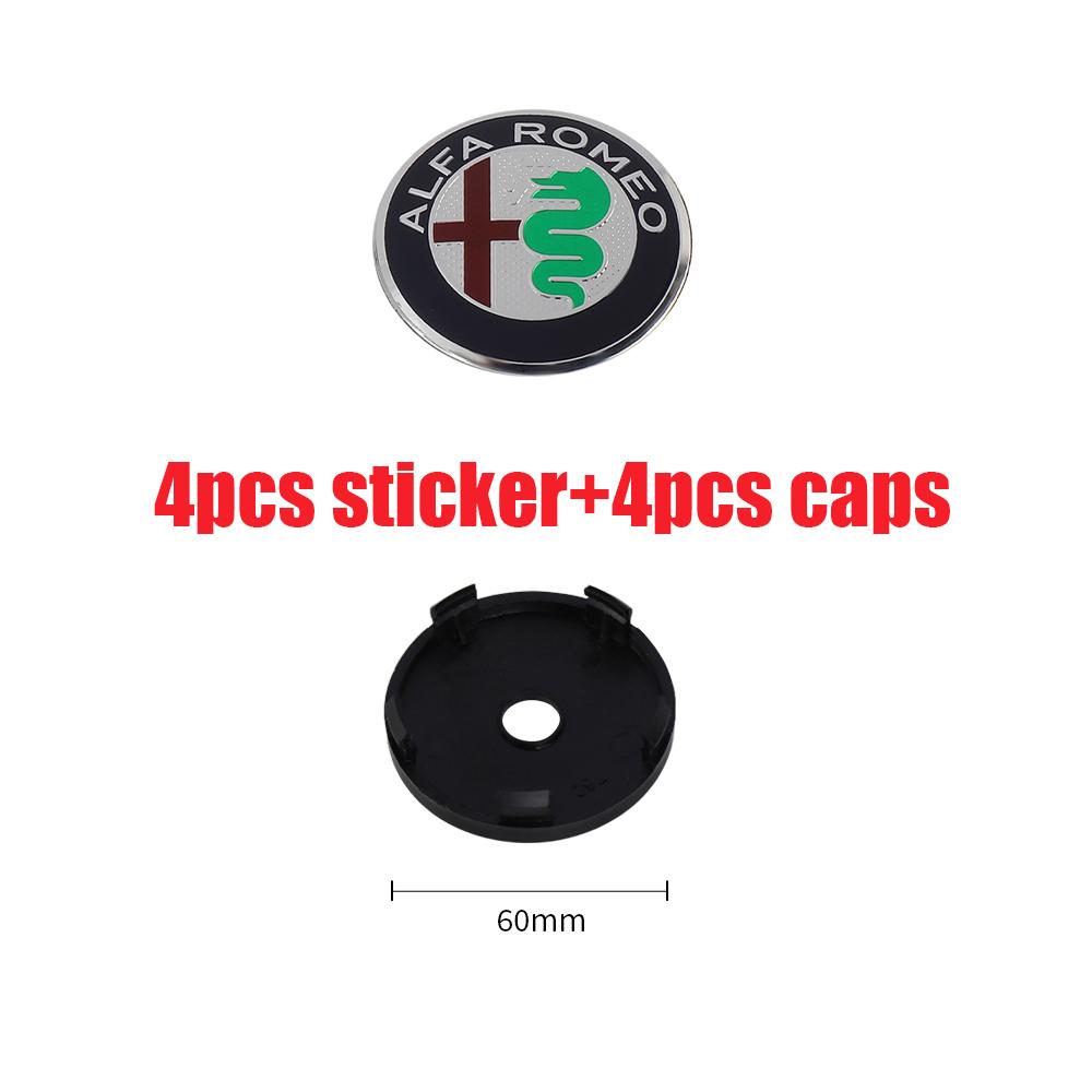 4Pcs 56/60MM Car Wheel Center Hub Caps Logo Sticker Cover For Alfa Romeo Giulia Stelvio Giulietta 156 159 147 Mito Tonale GT 166