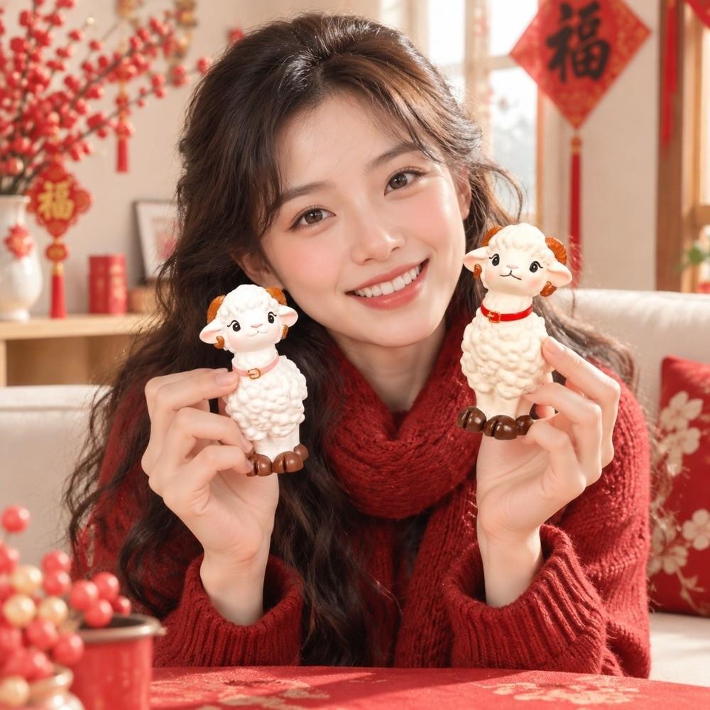 Cute Resin Sheep Figurine Handmade Sheep Ornament Durable Animal Figurines Chinese New Year Gift