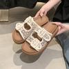 Mori retro double-buckle one-word with thick-soled slippers for women's outer wear New Year's new one-pedal Boken cool slippers