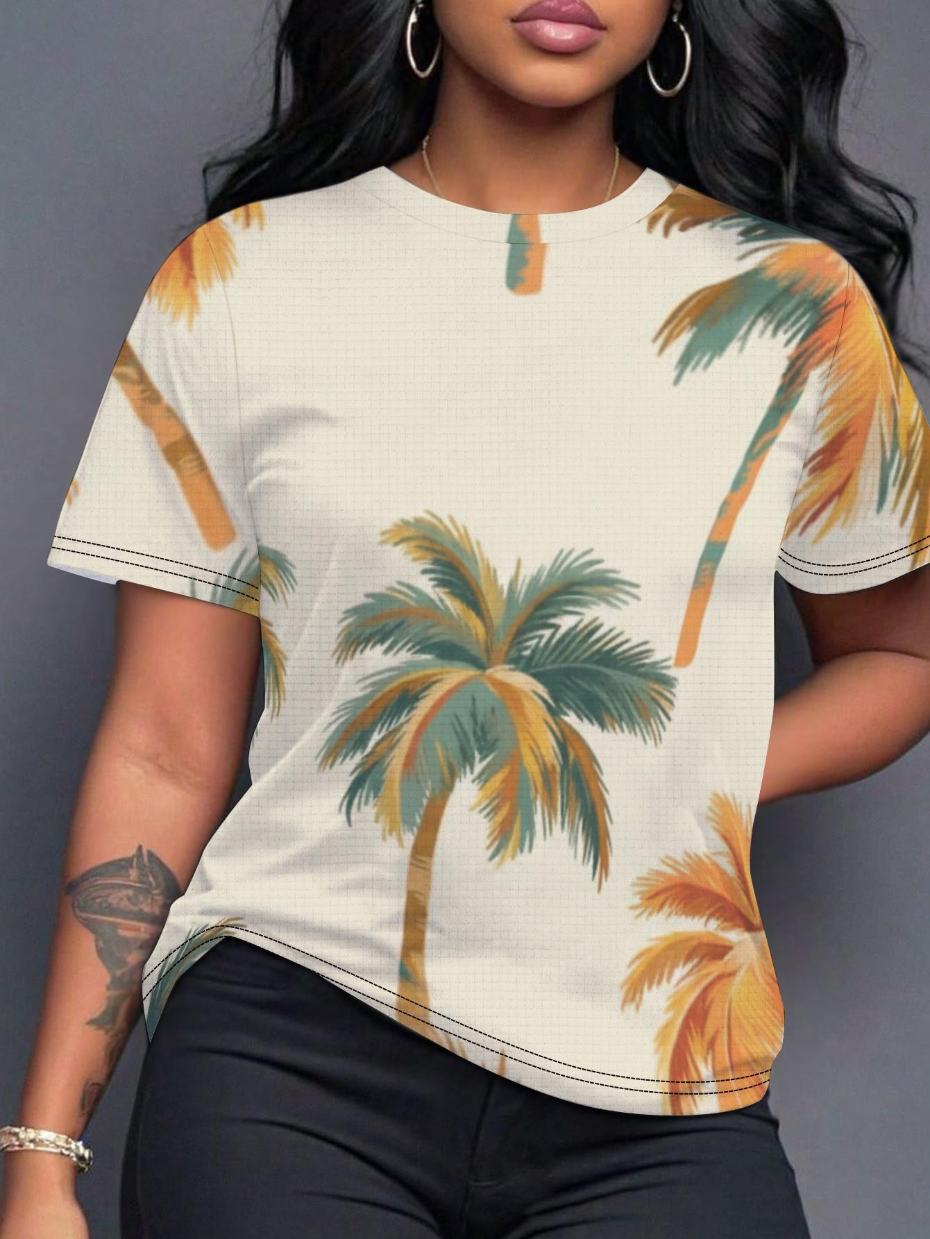 Women S Vintage Tropical Palm Print Short Sleeve Top - Summer Casual Beachwear. Suitable for Poolside Wear. Machine Washable Palm Tree Shirt S дубильная кора