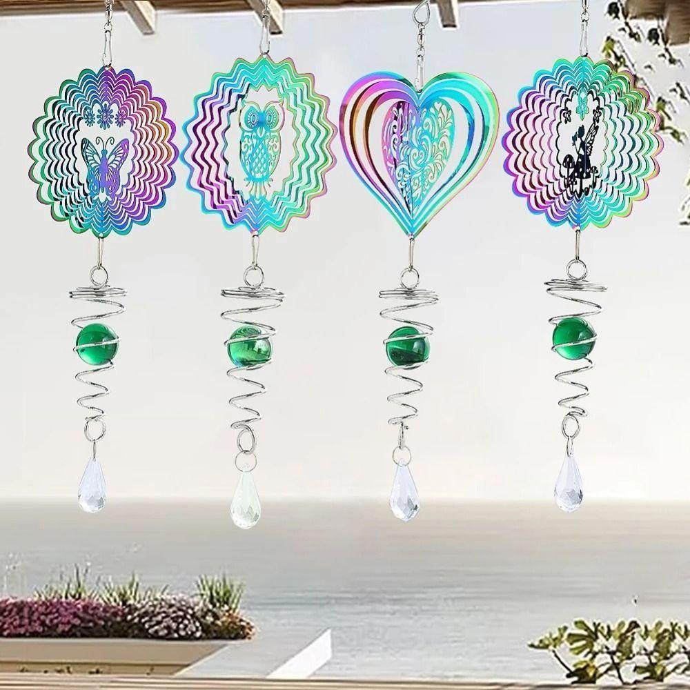 Color Gradient Wind Spinner Spiral Ball Rotating Hanging Art 3D Wind Chime  Window