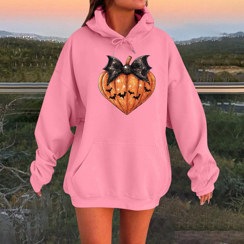 Women's Long-sleeved  Oversized Dropped Shoulder Sleeves Women's Hooded Halloween Print Plush Sweatshirt