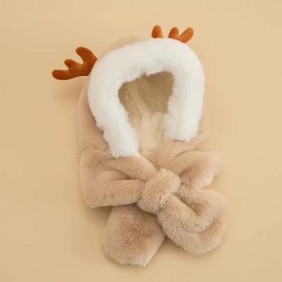 Children Hat With Scarf Design Antler Decoration Thickened Warm Plush Winter Hat