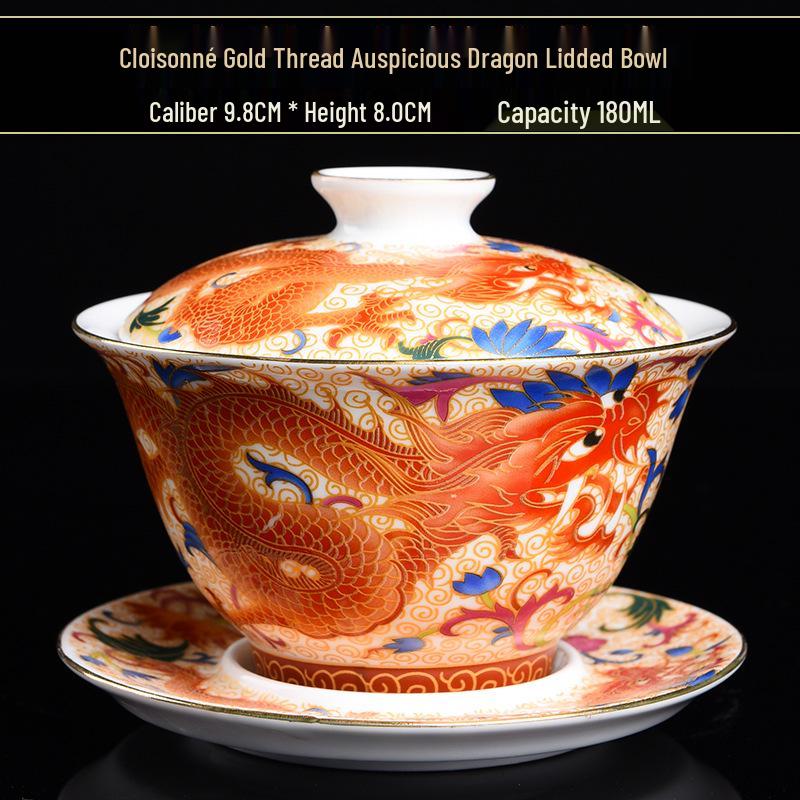 Enamel Court Style Engraved Gaiwan - Hand-Painted Ceramic Tea Cup Set