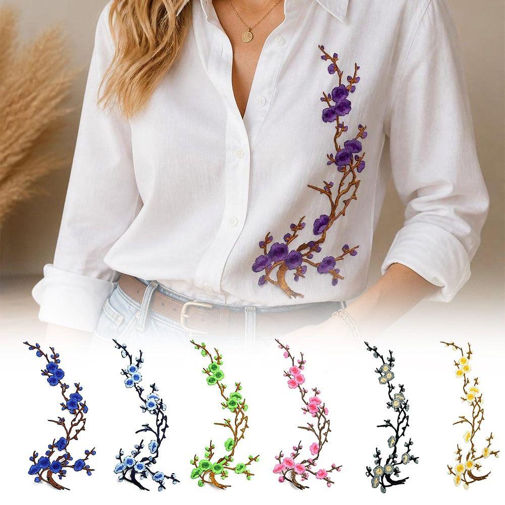 Hot Melt Adhesive Cherry Blossom Iron On Patches DIY Branch Embroidery Applique Clothing Repair