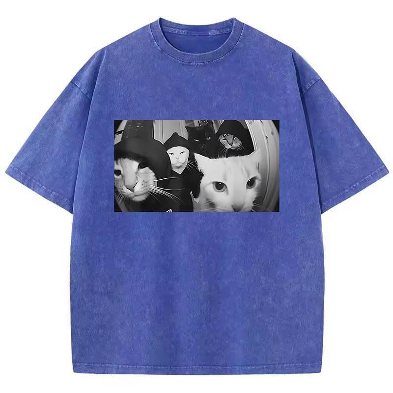 Модная Футболка Винтажная Стиранная Хлопковая Футболка Streetwear Кот Курящий Графическая Футболка Повседневная Streetwear Весна Лето S