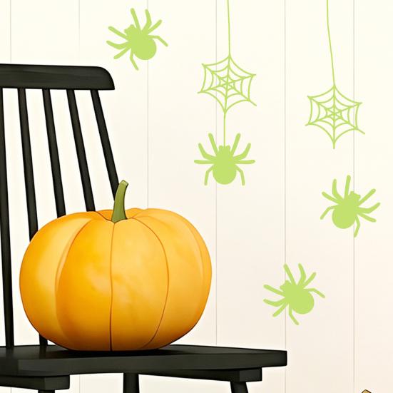 Self Adhesive Spooky Room Accents Glow In The Dark Halloween Stickers, Scary Spider And Web Luminous DIY Haunted House Layout Supplies Wall