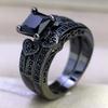Charm Couple Rings Romantic Black Rhinestones Female Rings Set Trendy Men Stainless Steel Ring Fashion Jewelry For Lover Gifts