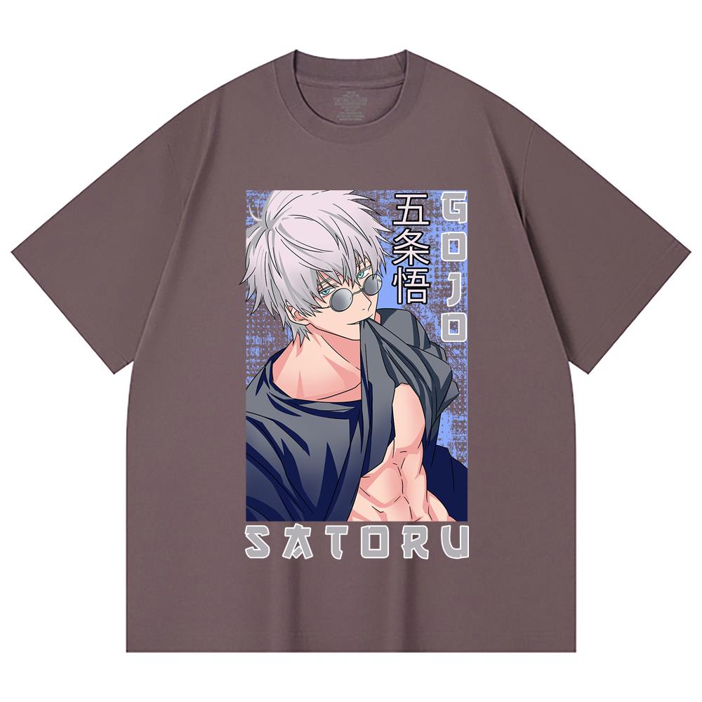 230 Gsm 100% Cotton Jujutsu Kaisen V23 Gojo Print Unisex Heavy Cotton T Shirt