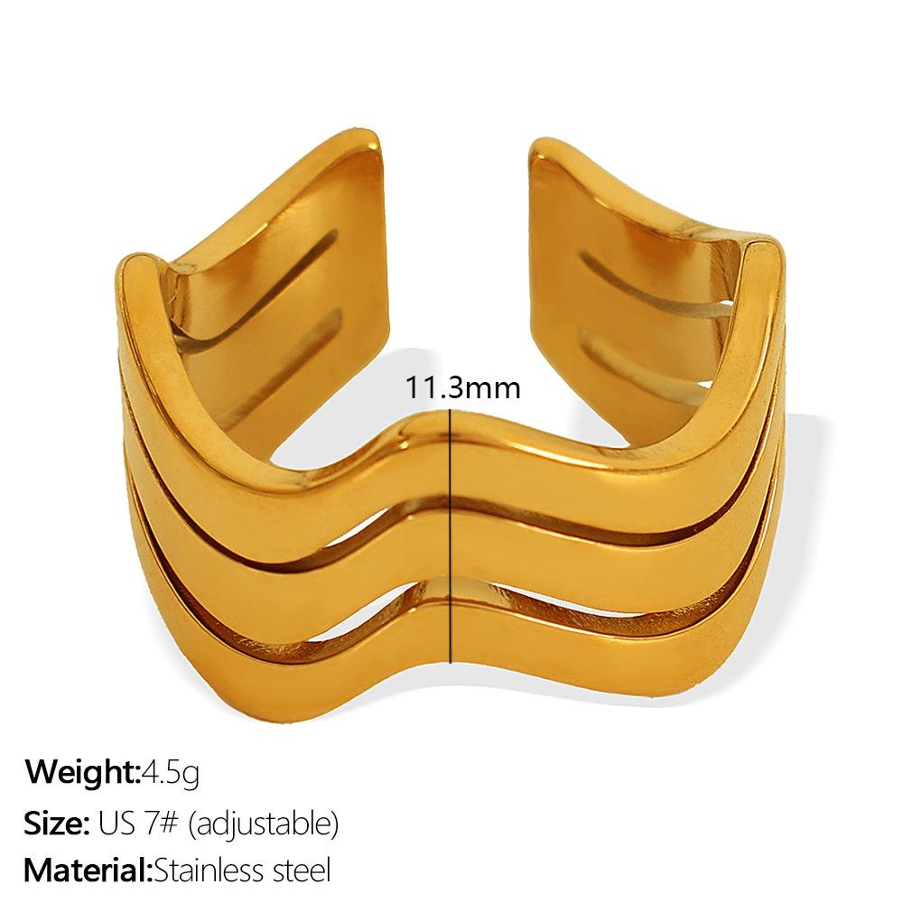 Retro Titanium Steel Three-Layer Wave Earrings Open Bracelet Ring Set Versatile Jewelry Women