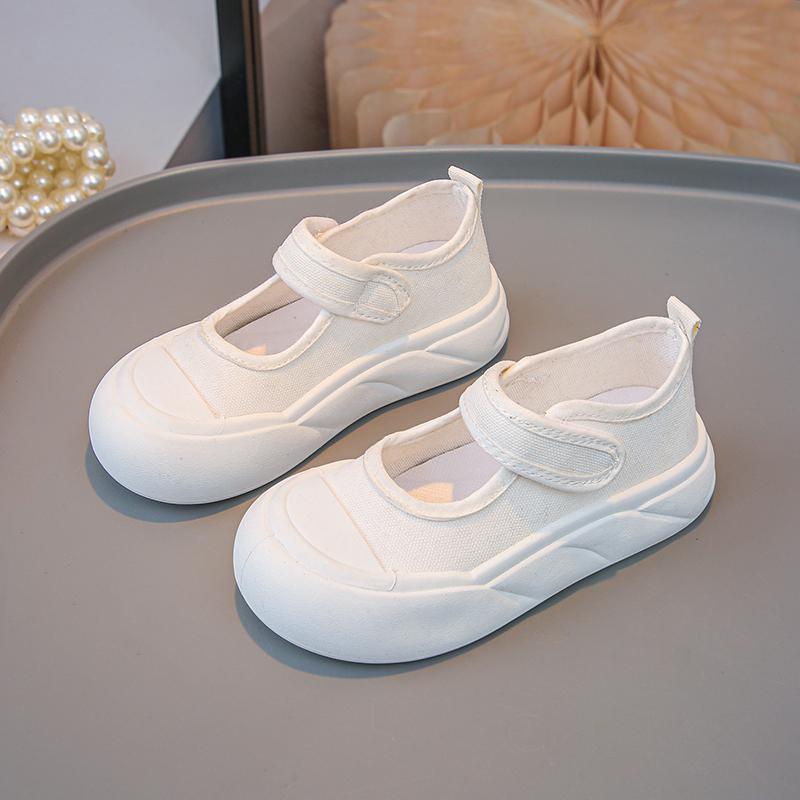 Spring Breathable Children Casual Canvas Shoes for Girls with Lace Bowtie Soft Sole Anti-slippery Toddler School Shoes White