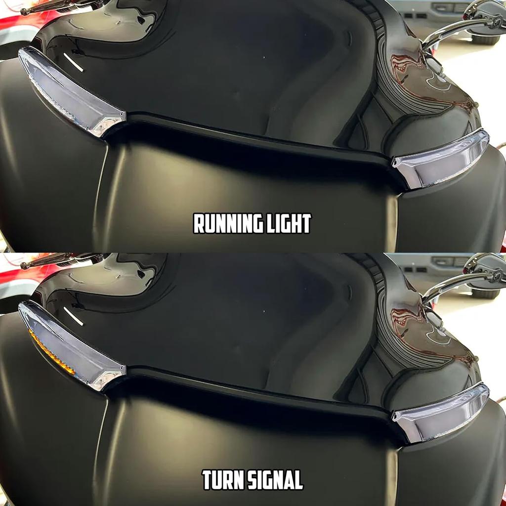 Windshield Trim Lights Windscreen Fairing LED Turn Signals Lamp Running Light Fit for Harley Road Glide FLTRXS FLTRK FLTRX 2015-2025 (Chrome)