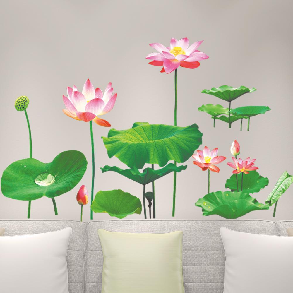 Simulation Lotus Wall Stickers Removable Mural for Living Room TV Background Home Decor Self Adhesive Peel and Stick Art