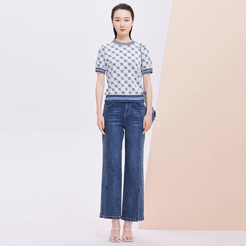 JESSIE Women's Color-block Jacquard Short Sleeve Knit Top