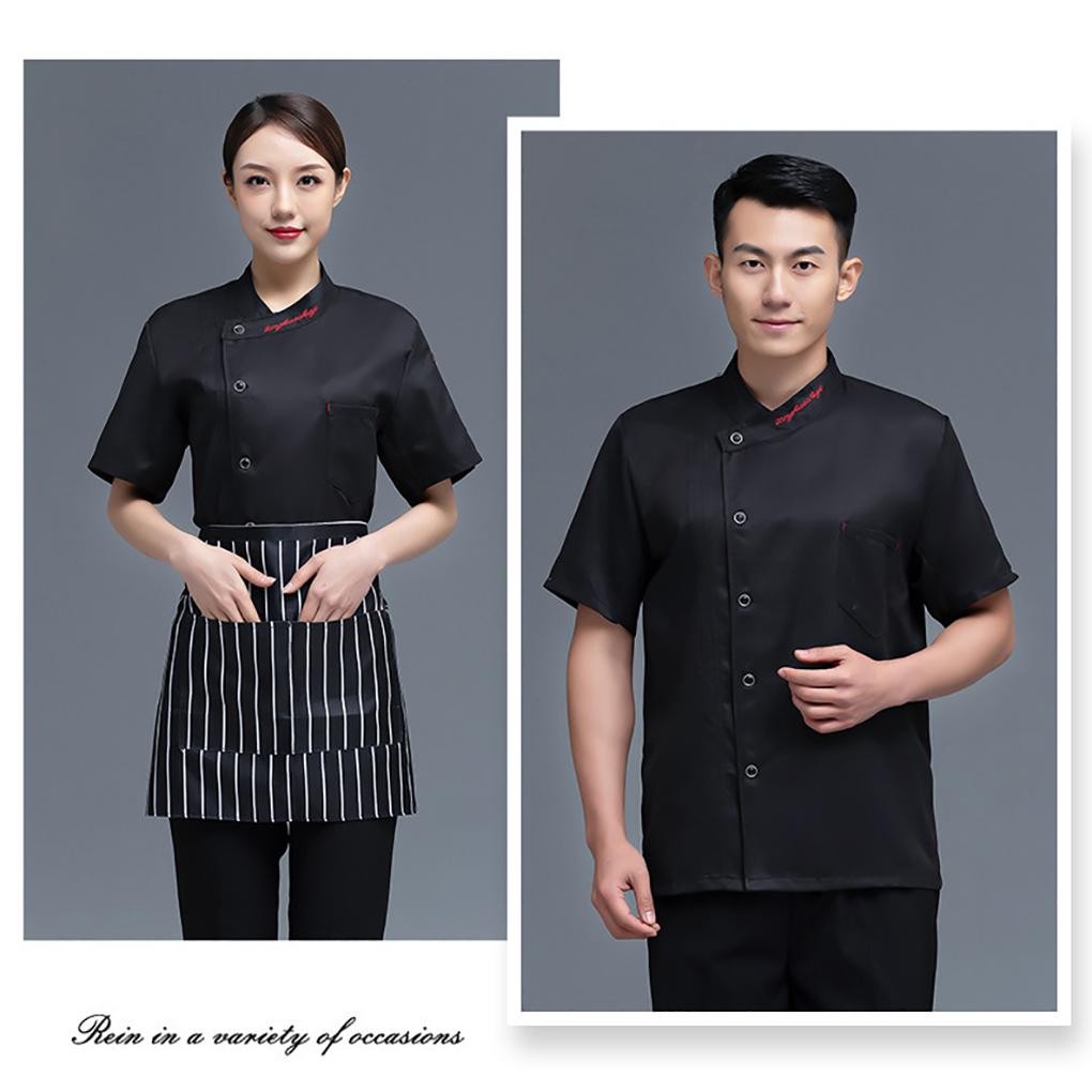 Blouse de chef manches courtes lettre uniforme de chef boutons plissé costume traiteur mode fournitures de cuisine pour bar à café