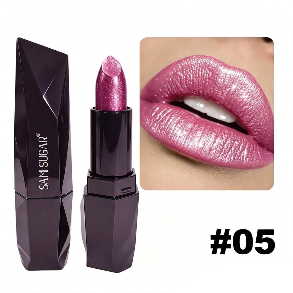 Metallischer Schimmer-Lippenstift, Glitzer-Funkel-Perl-Lippenstift für Frauen, Hochglänzender Diamantschliff-Tiegel, Holografisches Lippen-Make-up, Langanhaltender Feuchtigkeits-Lippen-Tönungsstift 5#