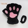 1 Pair Women Winter Gloves Half-finger Cat Paw Shape Thick Plush Elastic Warm Heat Retention Non-slip Windproof Wrist Protection Cycling Riding