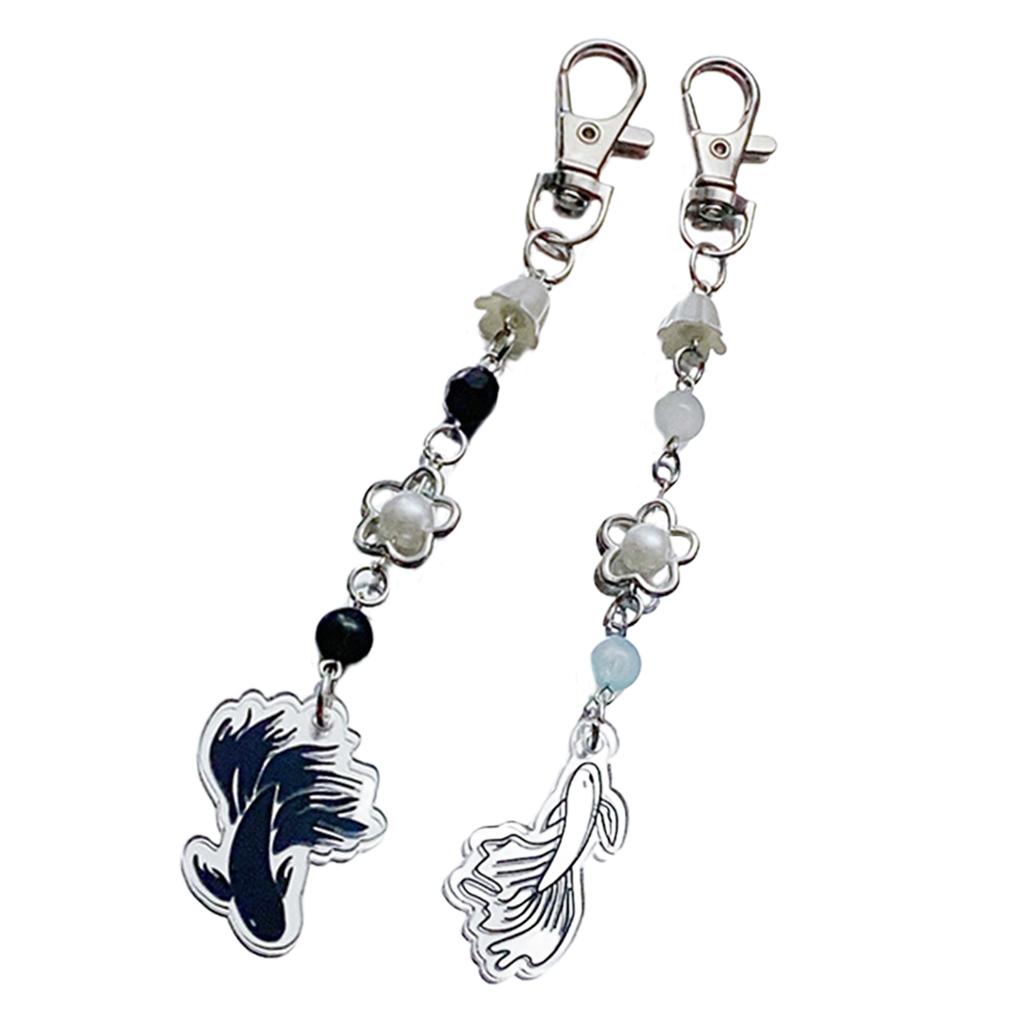 Fashionable Acrylics Fish Cross Bead Phone Charm Lanyard Multipurpose Keychain Pendant Pack of 2 for Trendy Women