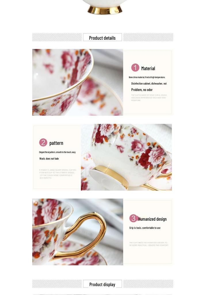 Conjunto de Xícaras de Café e Chá em Porcelana de Osso Estilo Europeu com Pires
