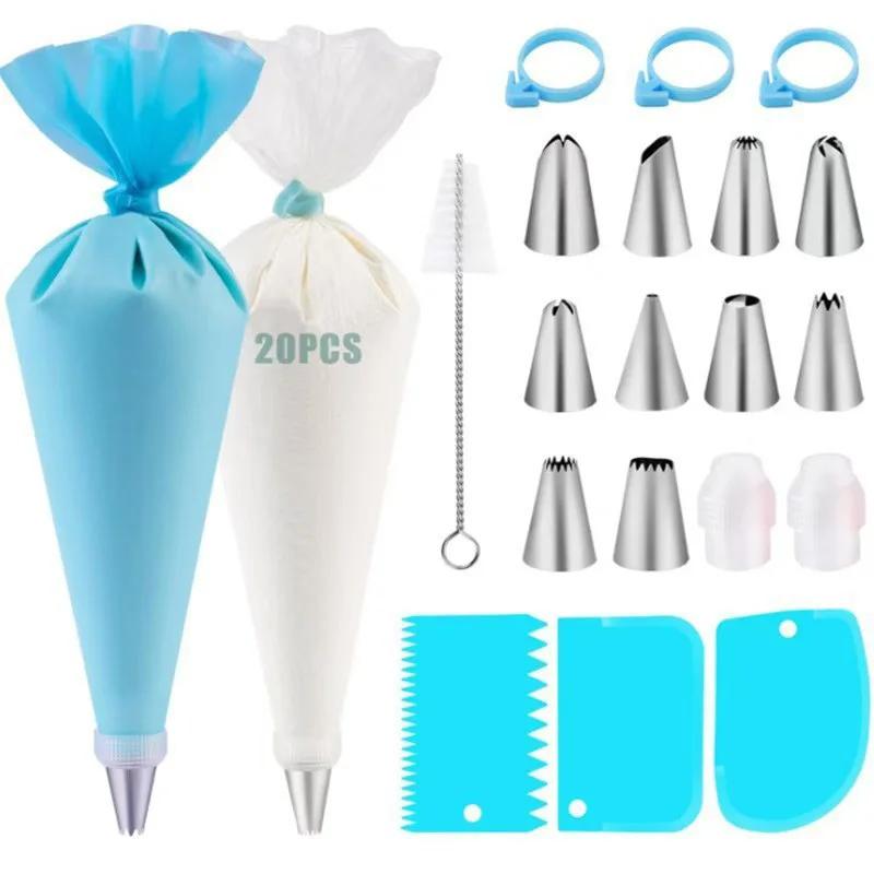 40Pc/set Stainless Steel Nozzle Set, Silicone Piping Bag, Reusable Cream Pastry Bag, Cake Decoration Tool, Baking Tool