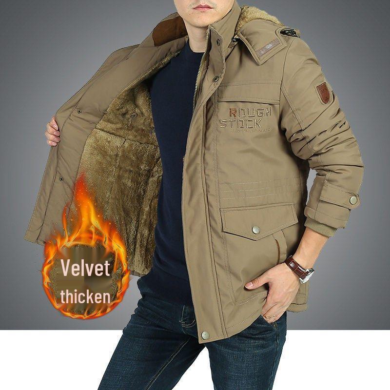 2025 Autumn/Winter Men's Retro Style Thickened Cotton Windbreaker Jacket