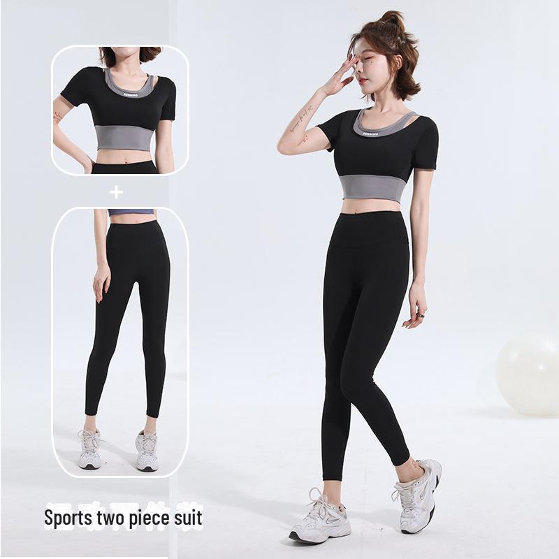 New Color Match Quick-Dry Bra-Free Yoga & Pilates Fitness Suit - Women's Short-Sleeved Two-Piece