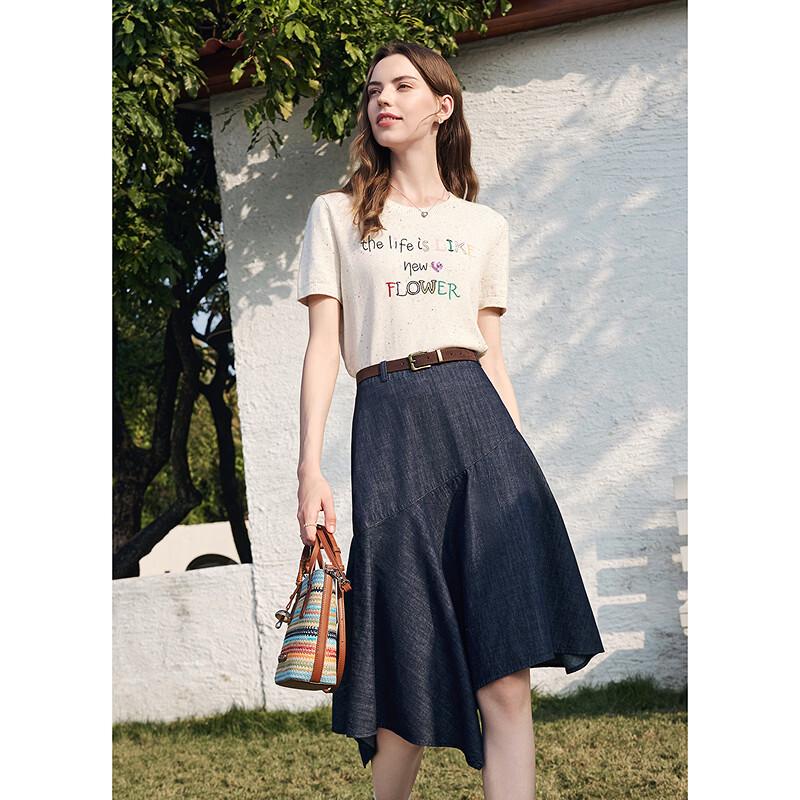 Betu Women's 100% Cotton Irregular Hem Denim Skirt