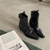 Women's Ankle Boots 2026 Autumn Pointed Toe Short Boots Women Fashion Crumpled V-Notch Chunky Heel Pu Leather Boots Mujer Botas