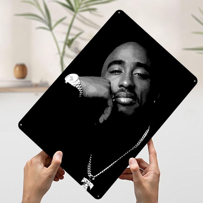 Tupac Shakur Portrait Printed Poster Customized Wall Art Retro Vintage Metal Tin Signs for Decoration Bedroom Decorations Decor