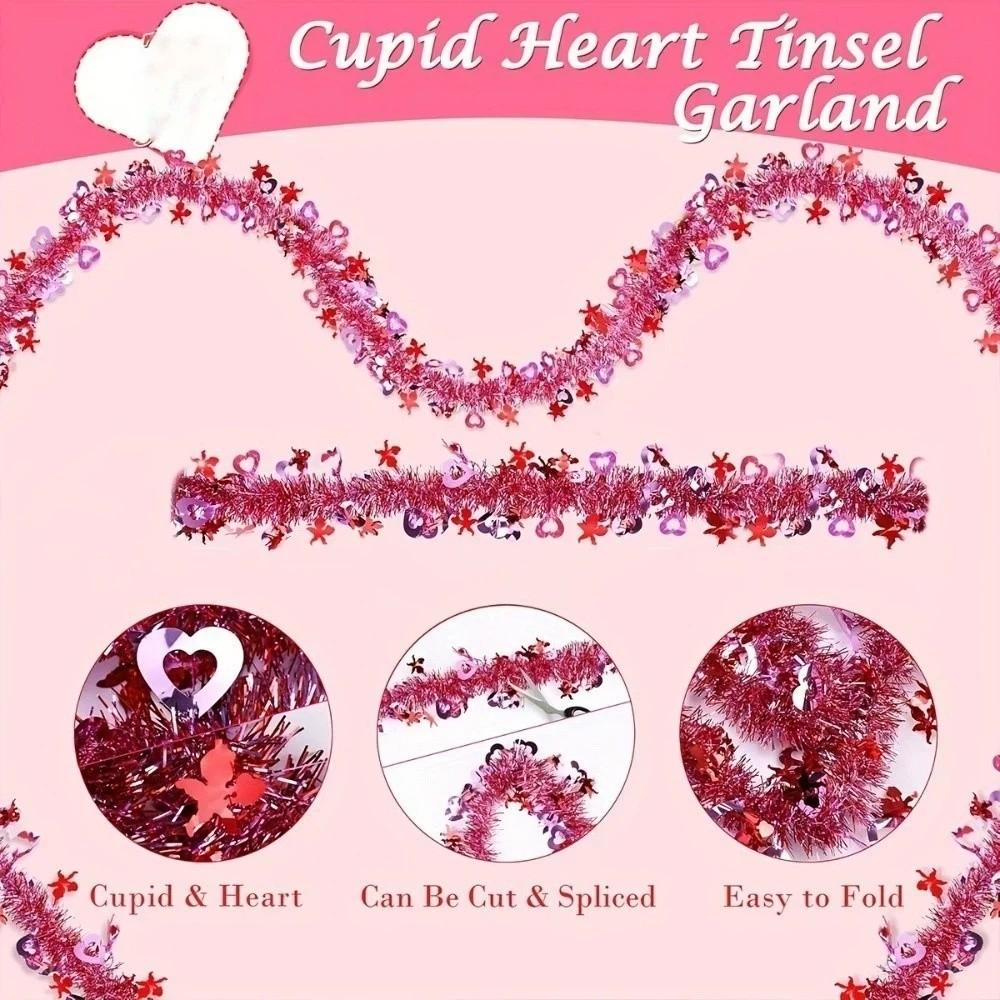 5M Valentines Garland DIY Hanging Decor Sweet Heart Tinsel Garland  Indoor Outdoor