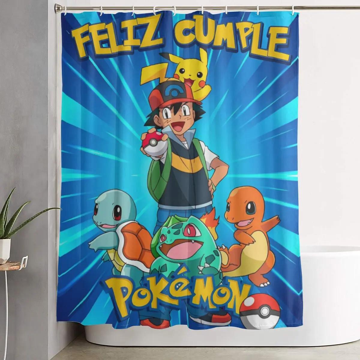 

Pokemon Characters Cartoon Squirtle Shower Curtain for Bathroom Decor Lightweight Shower Curtains with Hooks 90x180cm