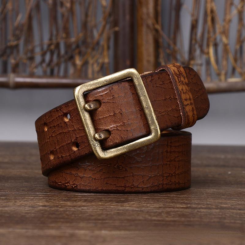 Cureaua Bărbați în stil coreean, retro, învechit, la modă, unică, cu ac dublu, din alamă, cu cataramă, din piele naturală, din piele de vacă pură.