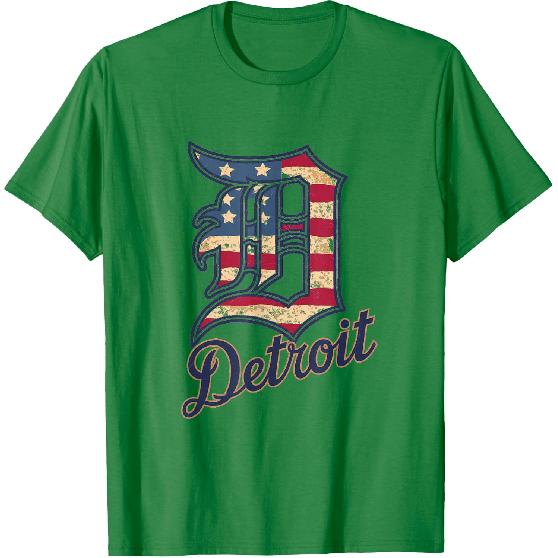 Nate Willis Detroit American Flag Old English D T-Shirt - Men's Black Small Modern Classic Letter Print Short Sleeve T-Shirt