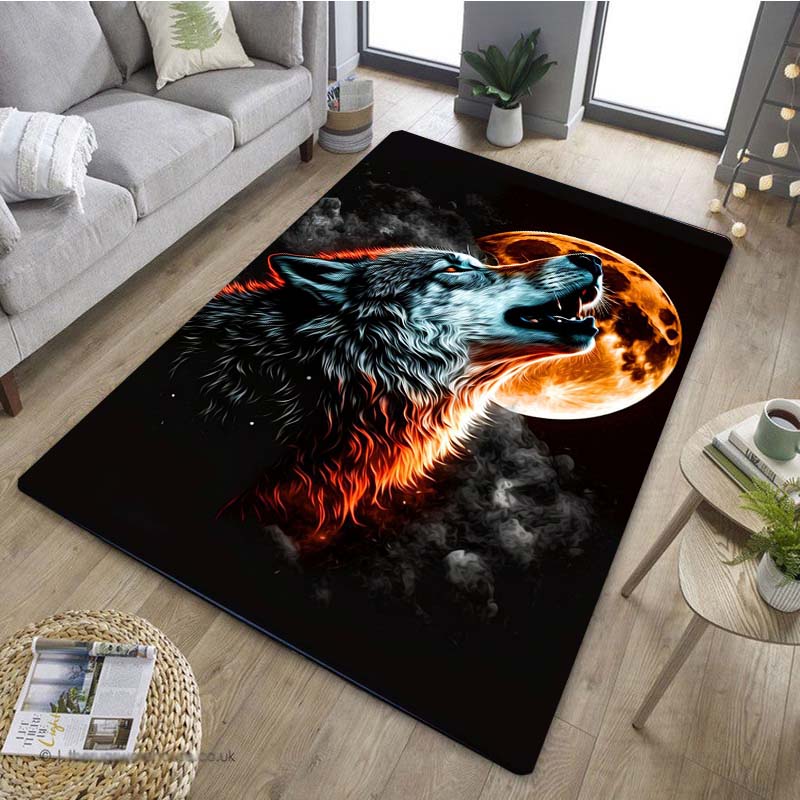 1 Stück Stilvoller Wolf Traumfänger Muster Anti-Rutsch Küchenteppich für Küche Wohnzimmer Schlafzimmer Waschbarer Flanell Teppich