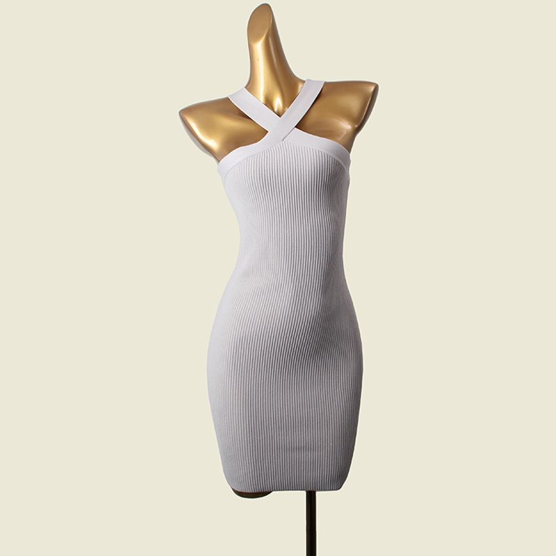 

Cross-Halterneck Knitting Dress Fashion Wind Thread Bandage Pure Color Sexy Silm Export Bodycon Dress Women Khaki L