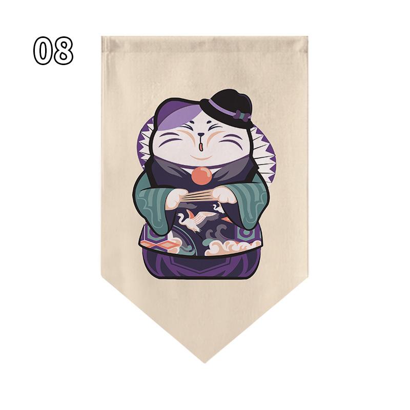 Japanese Style Lucky Cat Pattern Short Curtain Kitchen Door Partition Triangle Flag Restaurant Hanging Half Curtain Pennant