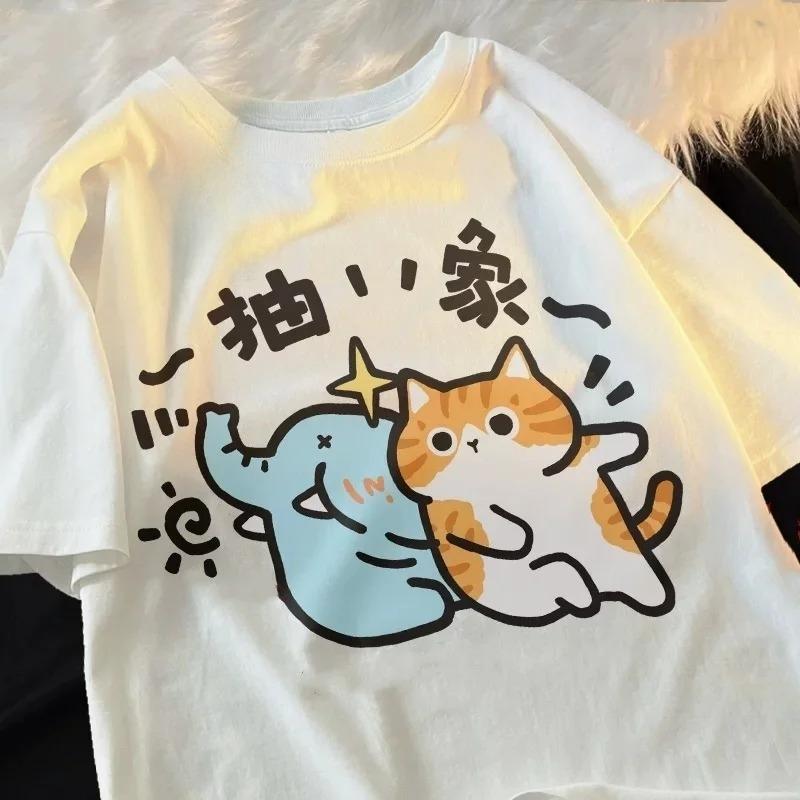 Brand New Cat Print Short-Sleeve T-Shirt Summer Collection Sale Man and Woman  Breathable Tee Top 2025 Kawaii Casual Tees Shirts