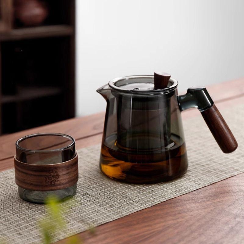 Side teapot glass tea maker electric clay oven high temperature brewing teapot wood single pot filter kung fu tea set