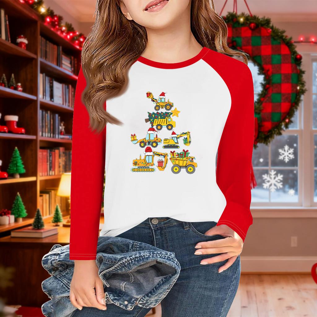 Lányok Hosszú Ujjú Karácsonyi Nap Pólók Gyerekek Őszi Felsők Kereknyakú Alap Pólók 5-14É